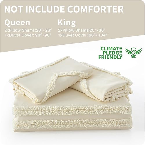 Miniatura 6 de Quilta Funda de edredón copetuda, tamaño Queen, juego de funda de edredón bohemio de poliéster con patrón geométrico, cierre de cremallera y 8 lazos