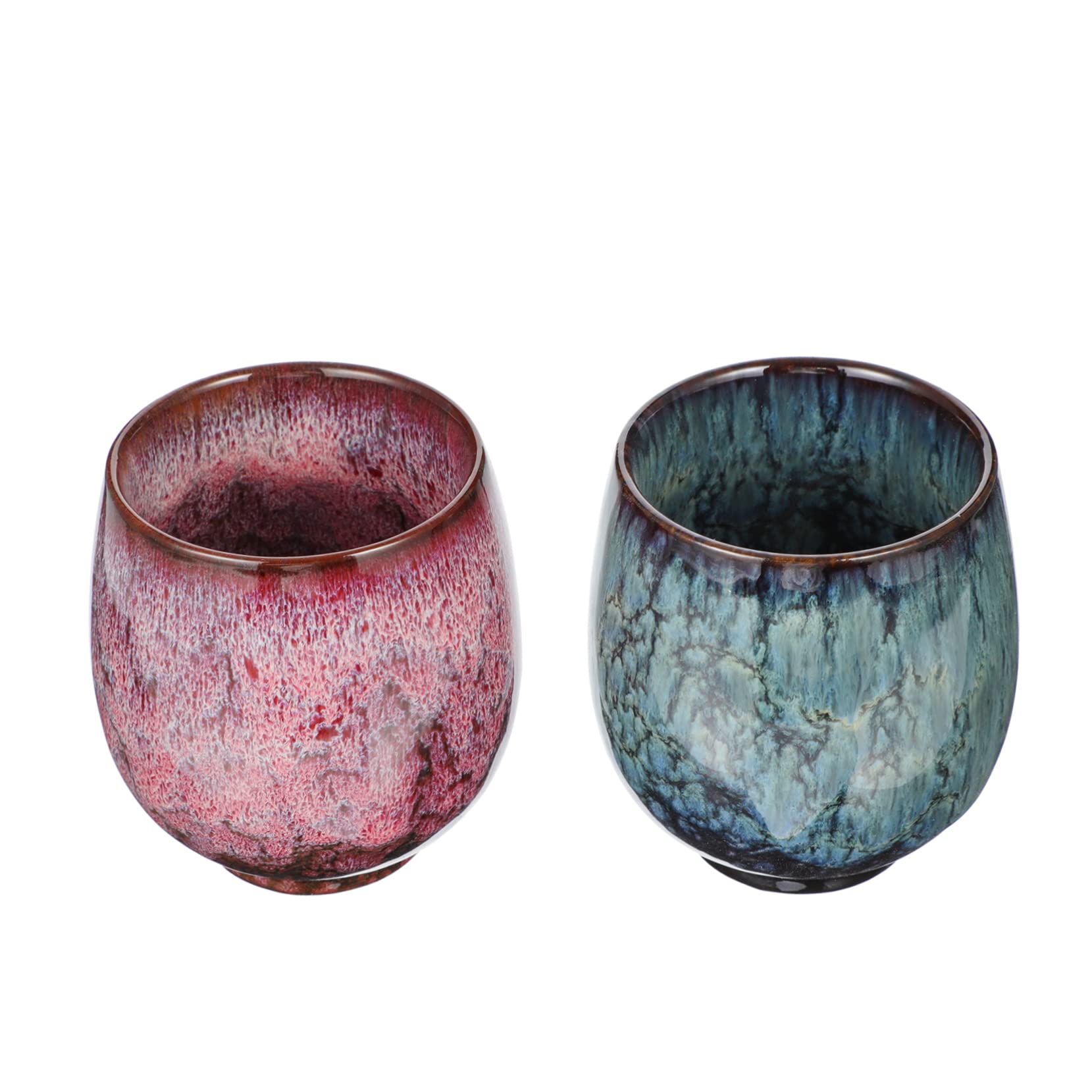 COLLBATH 2 Stück Keramik Teetassen mit Kreativem Muster Dekorative Teetasse für Zuhause Feine Verarbeitung und Einzigartiges Retro Design für Kaffeetisch