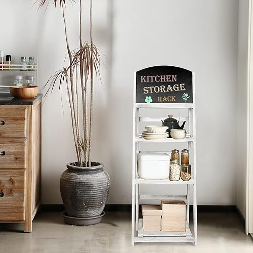 Miniatura 7 de NO MORE TAG Estante de escalera de 3 niveles con pizarra estante de escalera de madera estantería inclinada con espacio de almacenamiento estantes