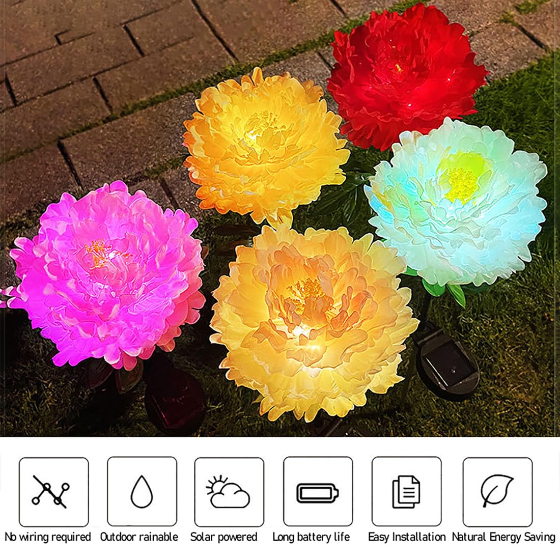 MIOBER Luci Solari Decorazioni Natalizie Per Esterni Luci Solari Impermeabili Per Fiori Di Peonia Con 15 Perline Luminose In Filo Di Rame Illuminazione Paesaggistica Per Giardino Con Prato