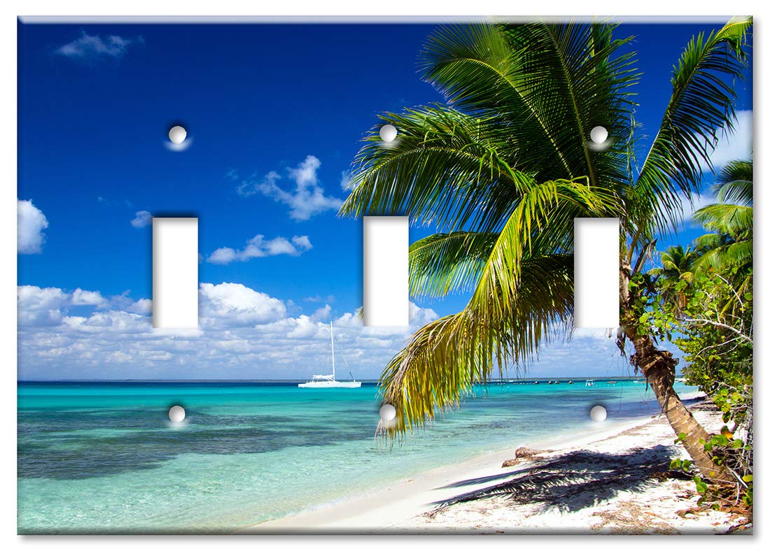 Art Plates 3-Gang Toggle OVERSIZED Switch Plate/OVER SIZE Wall Plate - Beach and Palm