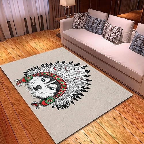 Rouihot Alfombra antideslizante de 3.9 x 5.9ft de Alaska Husky perro retrato nativo americano indio Chief alfombras para el salón de clase, sala de