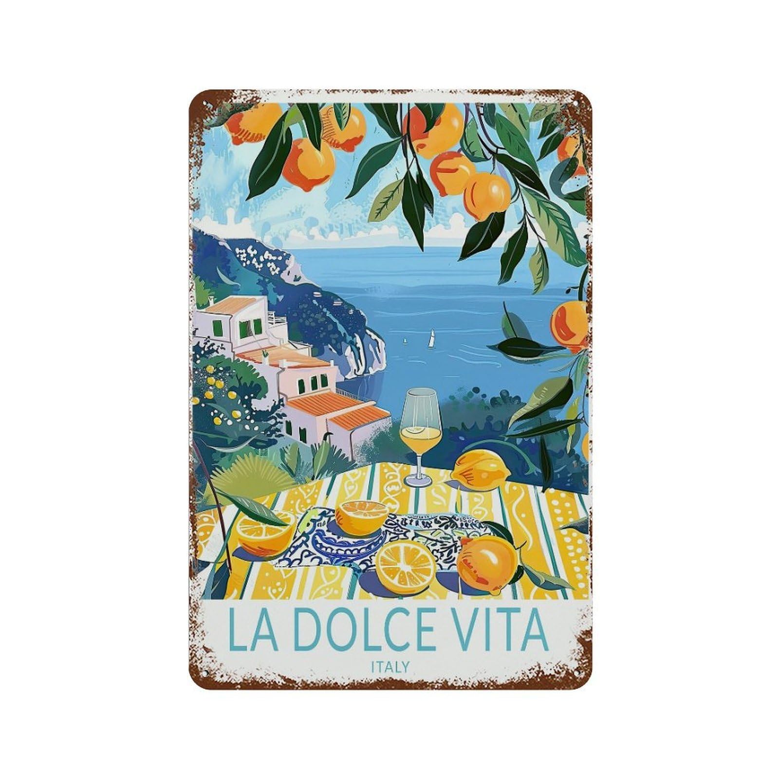 xiaoxiaoshen La Dolce Vita Italy Lemons Coast Decor, Honeymoon Gifts Wall Decor Art Metal Tin Poster Modern Home Decor Art Home Bar Shop Decorations Vintage Sign 30x20cm