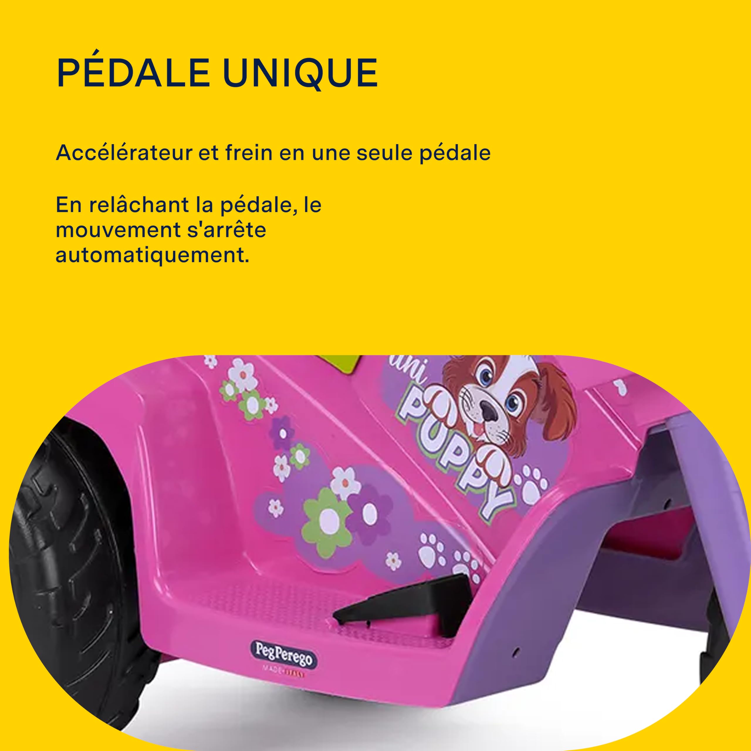 PEG Mini Puppy Moto Électrique pour Enfants dès 1 an, Batterie Rechargeable 6V, Phares LED, Klaxon et Musique, Vitesse 4 km/h, Deux Roues Motrices avec Profil