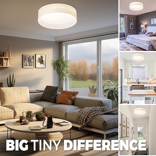 Miniatura 9 de Hamilyeah Juego de 2 lámparas de techo con pantalla de tela, lámpara de techo LED regulable de 24 W, montaje empotrado, moderna lámpara redonda de