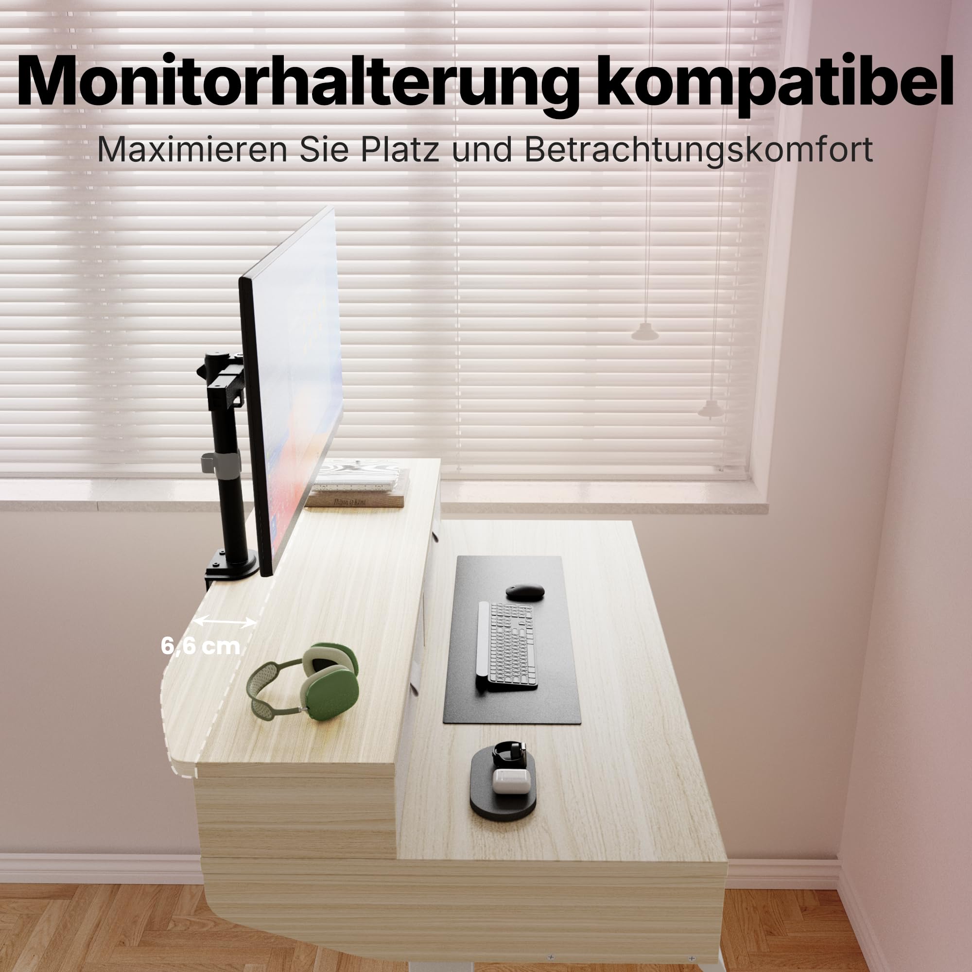 HUANUO 80 x 53 cm Höhenverstellbarer Schreibtisch mit Schubladen | kompatible C-Klemme-Halterung, 4 Gedächtnis-Höheneintellungen