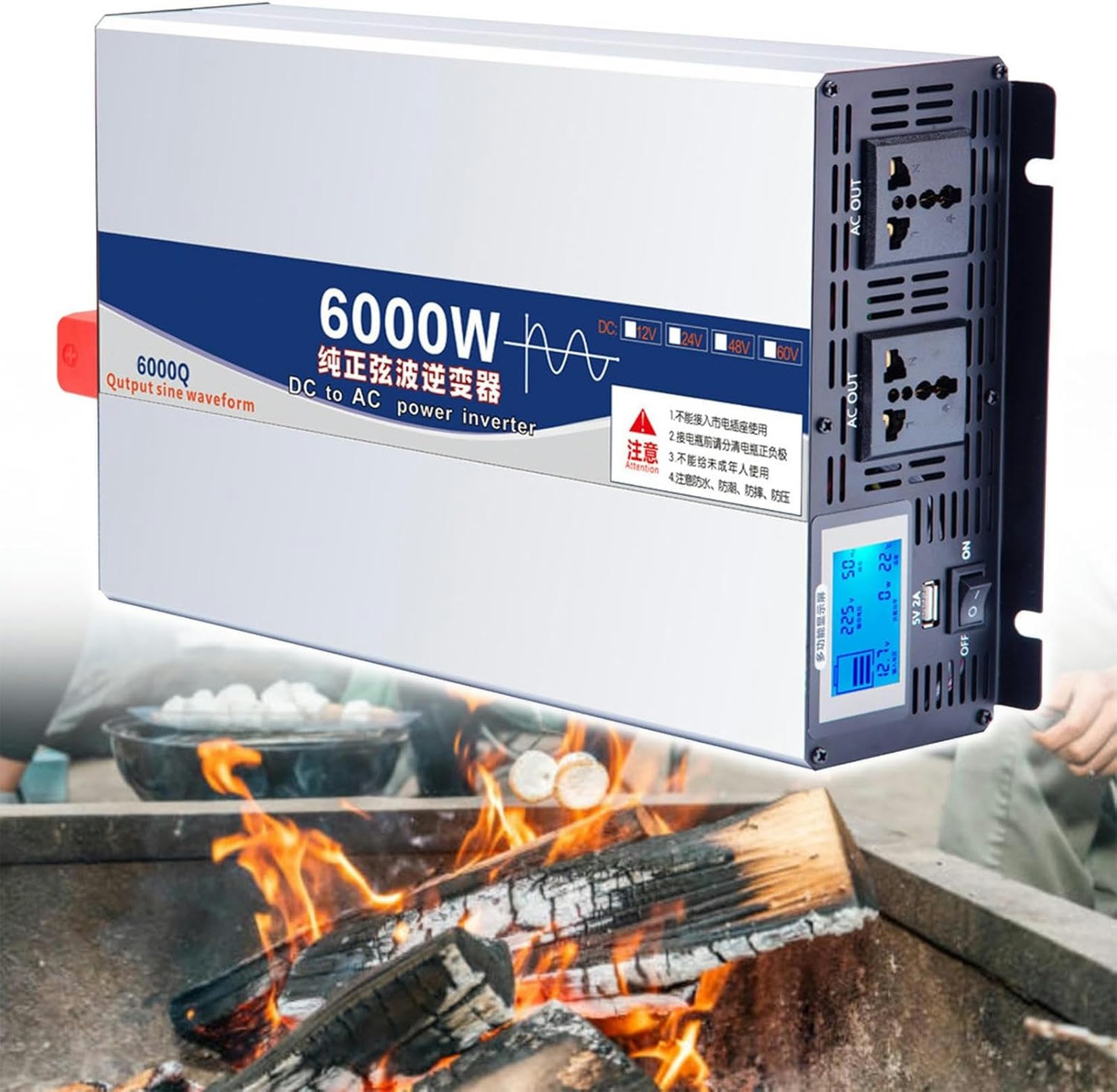 Onduleur de voiture 6000W 12V 220V à onde pure sinus avec écran LCD