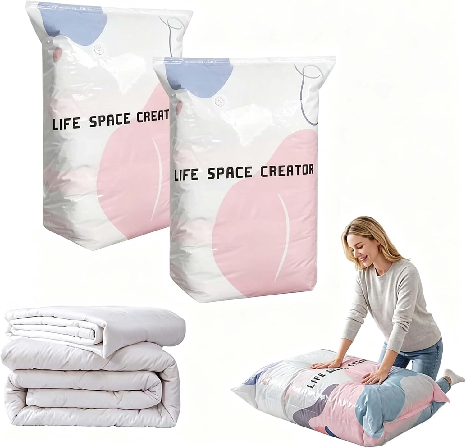 No Pump Vacuum Storage Bags, 2026 New Cube Compression Space Saver Bags, Upgrade Large Storage Compression Bags No-Pump 3D Vacuum Storage Bags for Jumbo Clothes Bedding (100 * 80 * 38-2PCS)