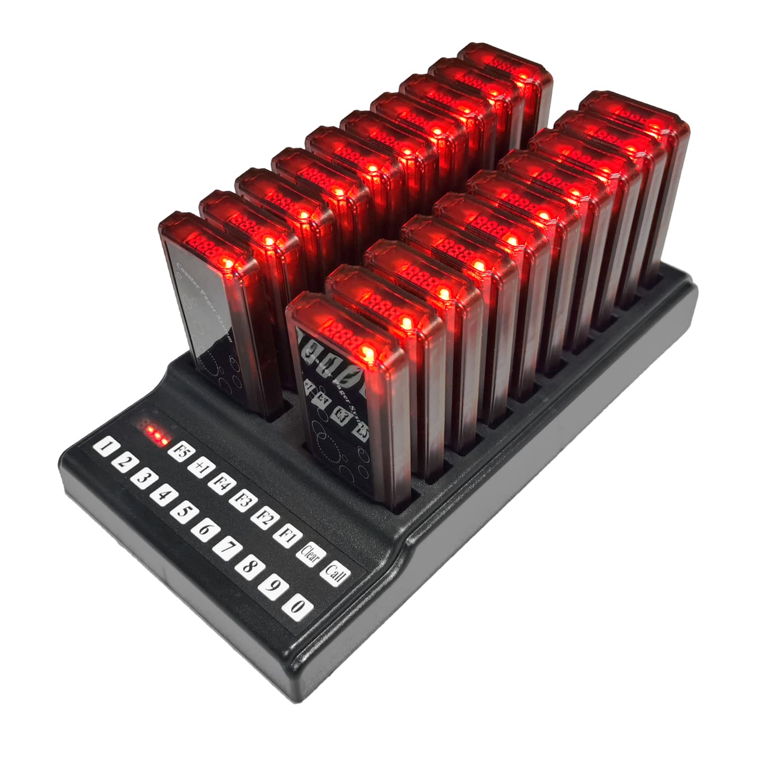 KOQICALL Restaurant Pager Number Calling System for Cafe Food Court 1 Transmitter + 20 Pagers Receiver 999 Channels with Beeper Sound Flash Vibration Alarms