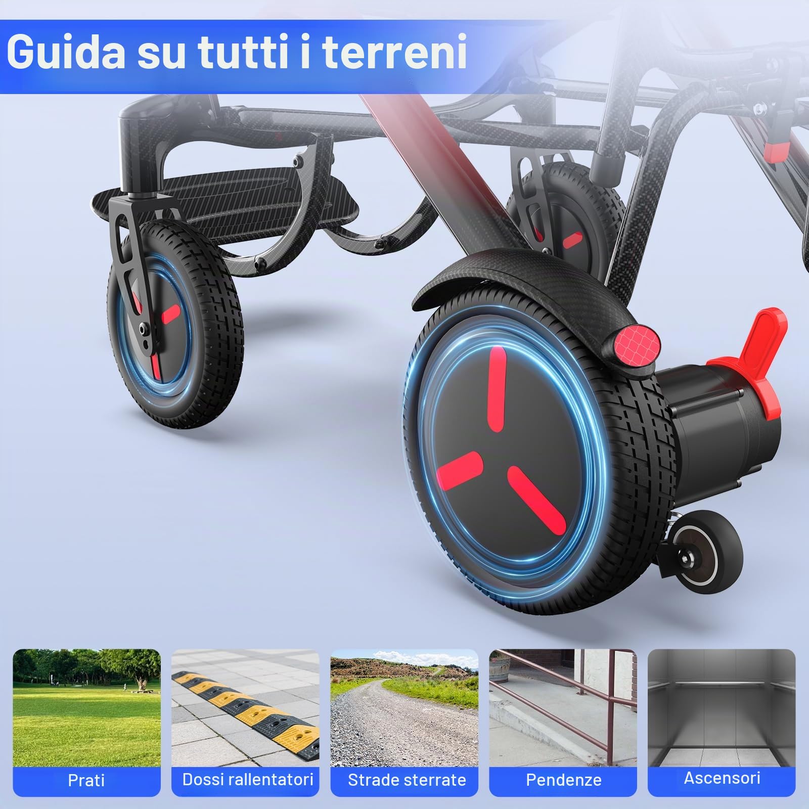 Sedia a rotelle elettrica pieghevole leggera carbonio: 25 Chilometro sedia a rotelle elettrica con pneumatici antiforatura - sedia a rotelle elettrica con schienale traspirante fino a 150 kg