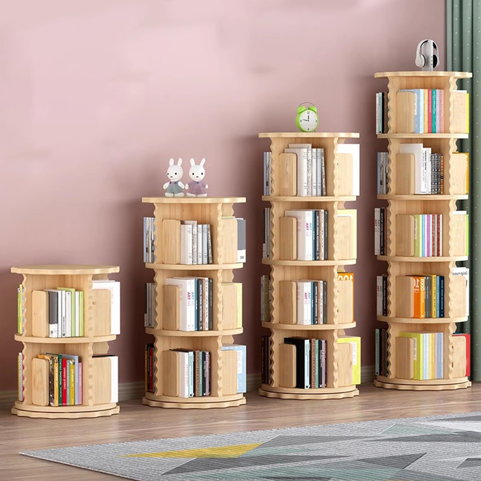 Estantería Infantil giratoria de 360° de Madera Maciza con múltiples Capas para Libros y revistas Guardar Libros ilustrados Infantiles. Tamaño S: 50,5 x 50