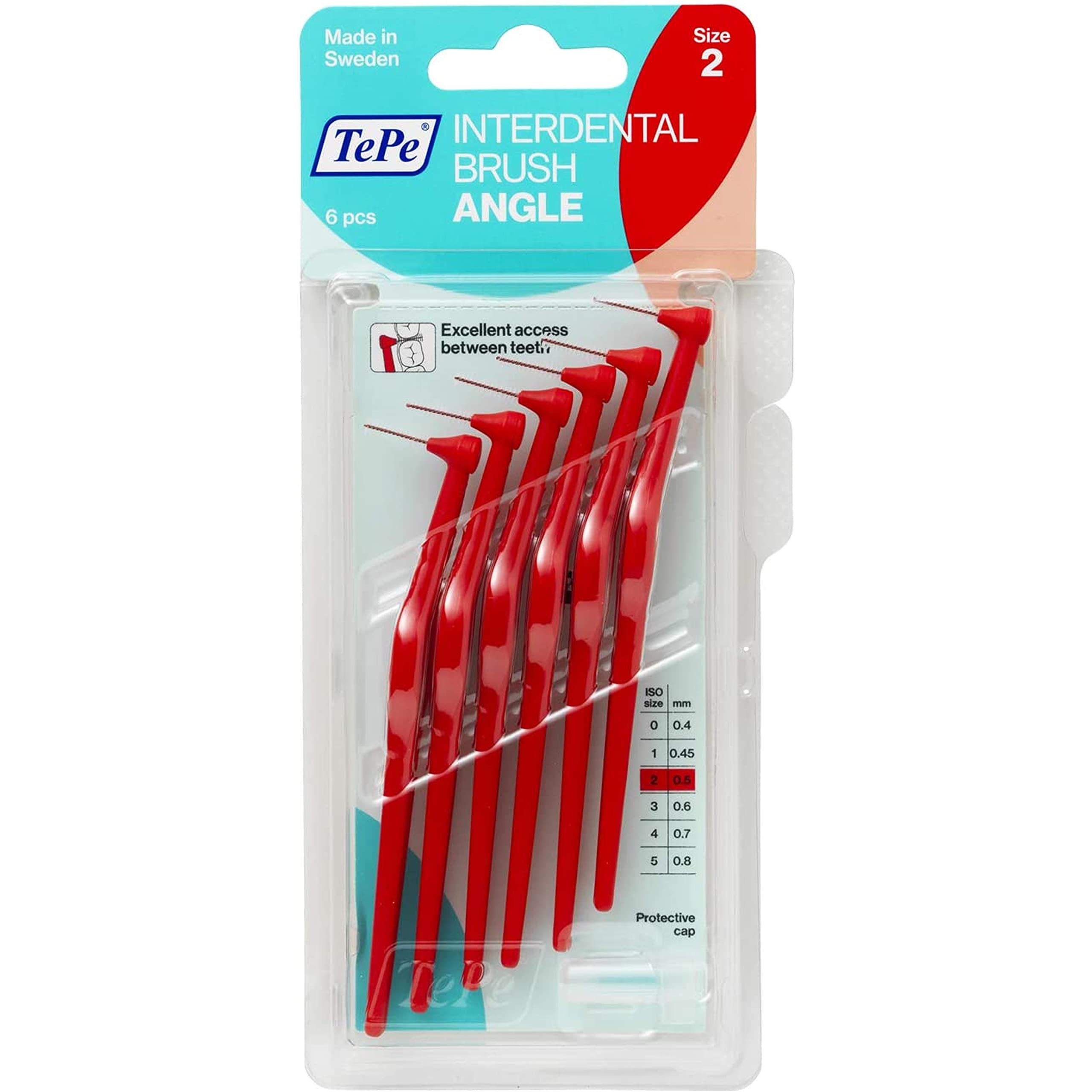 TePe Cepillo interdental tamaño 2 0,5 mm ángulo – Paquete de 6, Total 60