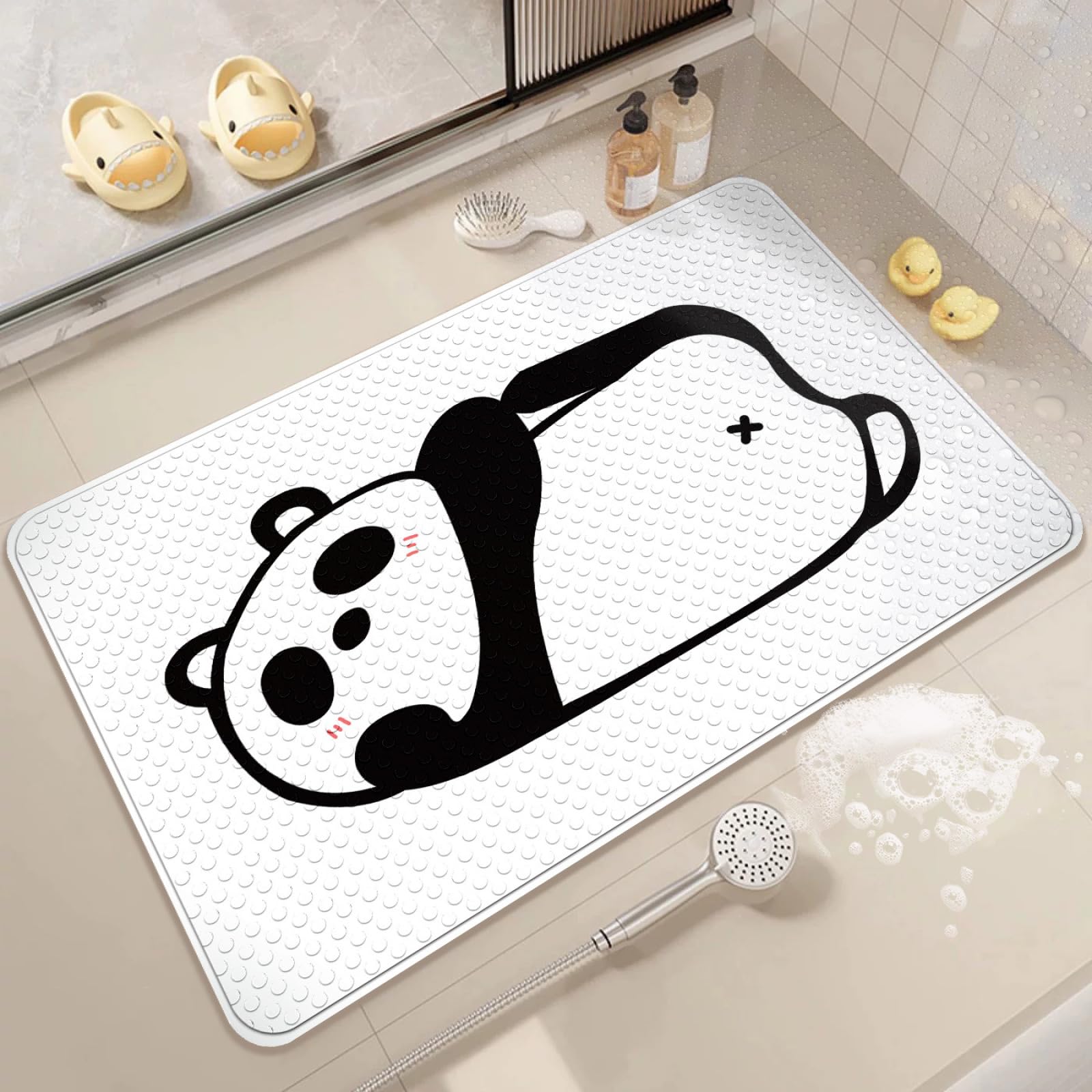 Badewannenmatte 60X90Cm Weißer Panda rutschfest Duschmatte Mit Saugnäpfe, PVC Badezimmermatte, Antirutschmatte Für Badewanne Und Nassbereiche,Maschinenwaschbar