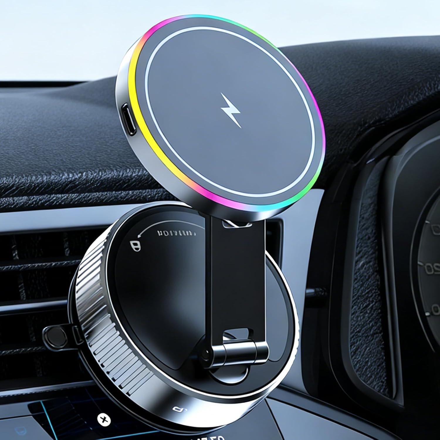 Vacuum Magnetic Phone Charging Holder Mount 15W Fast Wireless Charger for Car Magsafe 360° Adjustable Phone Holder with Nano Gel Suction Cup for iPhone 12-17 Pro Max (K3)