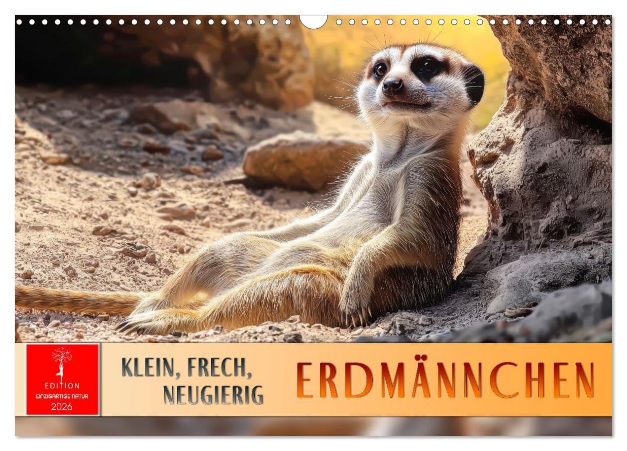 Meerkats - small, cheeky, curious UK-Version (Wall Calendar 2026 DIN A3 Landscape), CALVENDO 12 Month Wall Calendar — image 1