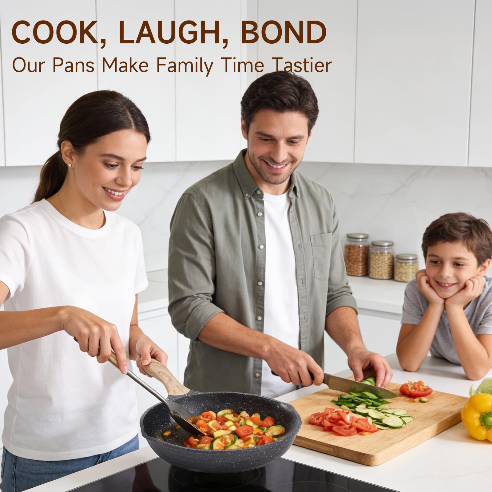 JEETEE Pots and Pans Set Non Stick 23pcs, Healthy Kitchen Cookware Sets, Induction Cooking Set W/Gray Frying Pans, Saucepans, Sauté & Griddle & Crepe Pan (PFOA, PFAS, PFOS Free)