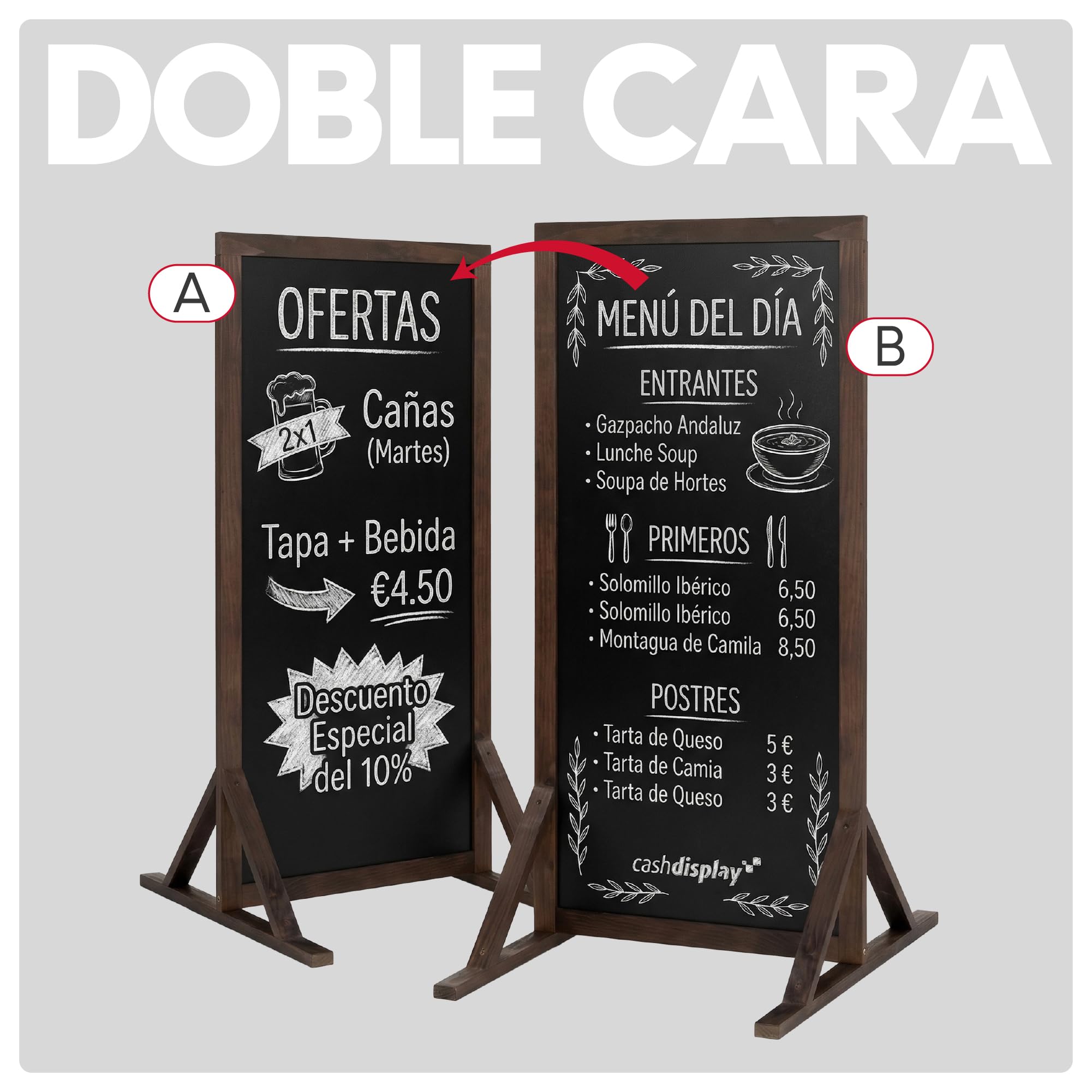 Pizarra Caballete Doble Cara Impermeable Lugano 51x108 cm | Pizarra Exterior de Suelo para Hostelería, Restaurantes, Terrazas y Comercios | Soporte Publicitario Escrita con Tiza