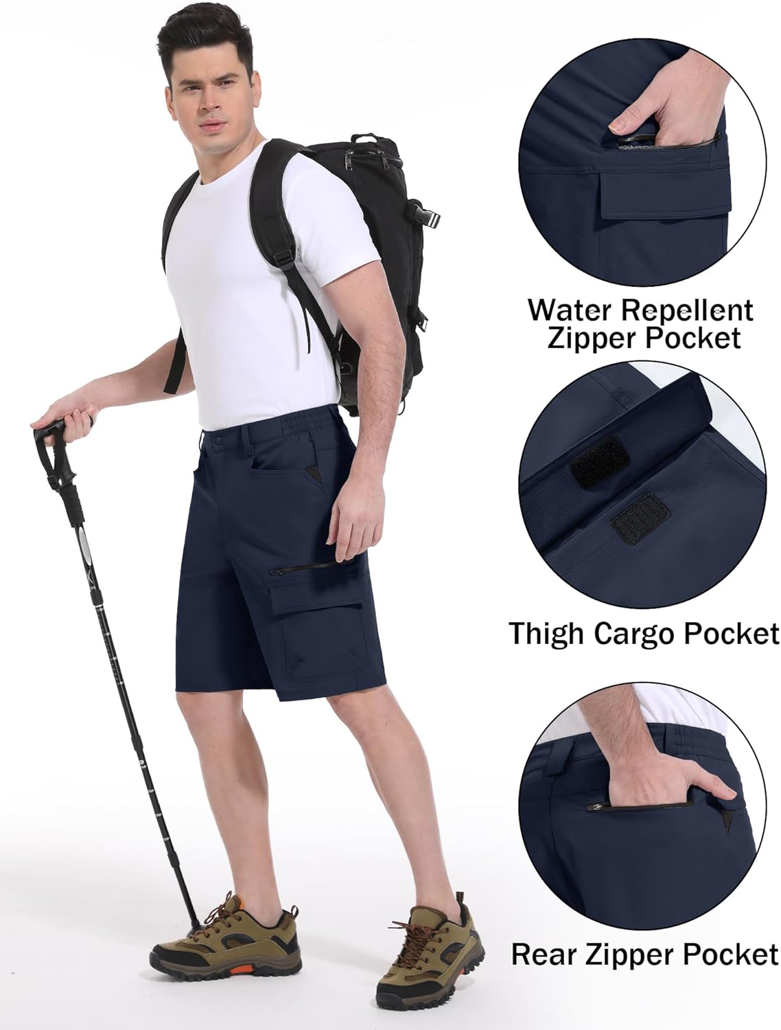 CRYSULLY Men's Hiking Cargo Shorts Outdoor Summer Lightweight Quick Dry Work Casual Shorts with 5 Zipper Pockets - Image 6