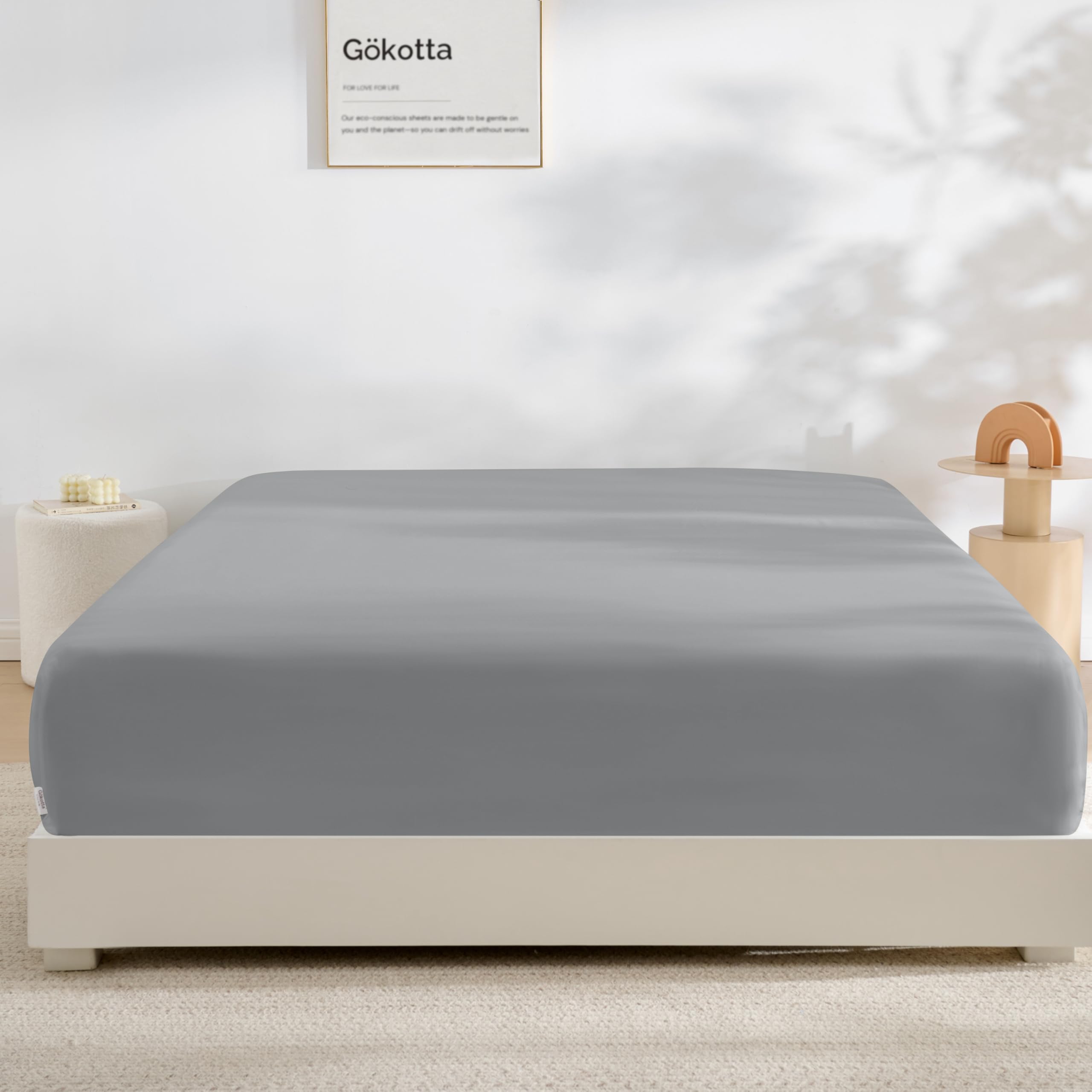 Photo 1 of GOKOTTA King Bamboo Rayon Fitted Sheet, 310 TC, Grey