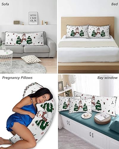 Miniatura 6 de Fundas de almohada de tamaño estándar de muñeco de nieve, 2 paquetes de fundas de almohada suaves para sofá, funda de cojín lumbar de cuerpo largo