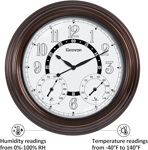 Miniatura 4 de Geevon Relojes iluminados para exteriores impermeables con temperatura y humedad, reloj de pared grande iluminado de 18 pulgadas para patio, piscina