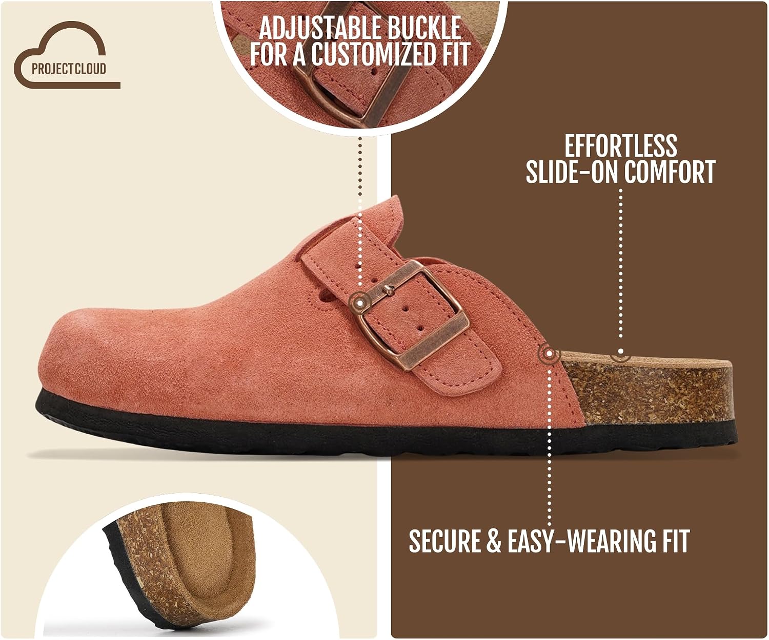  100% Genuine Leather Womens Cork Footbed Clogs for Women thumbnail