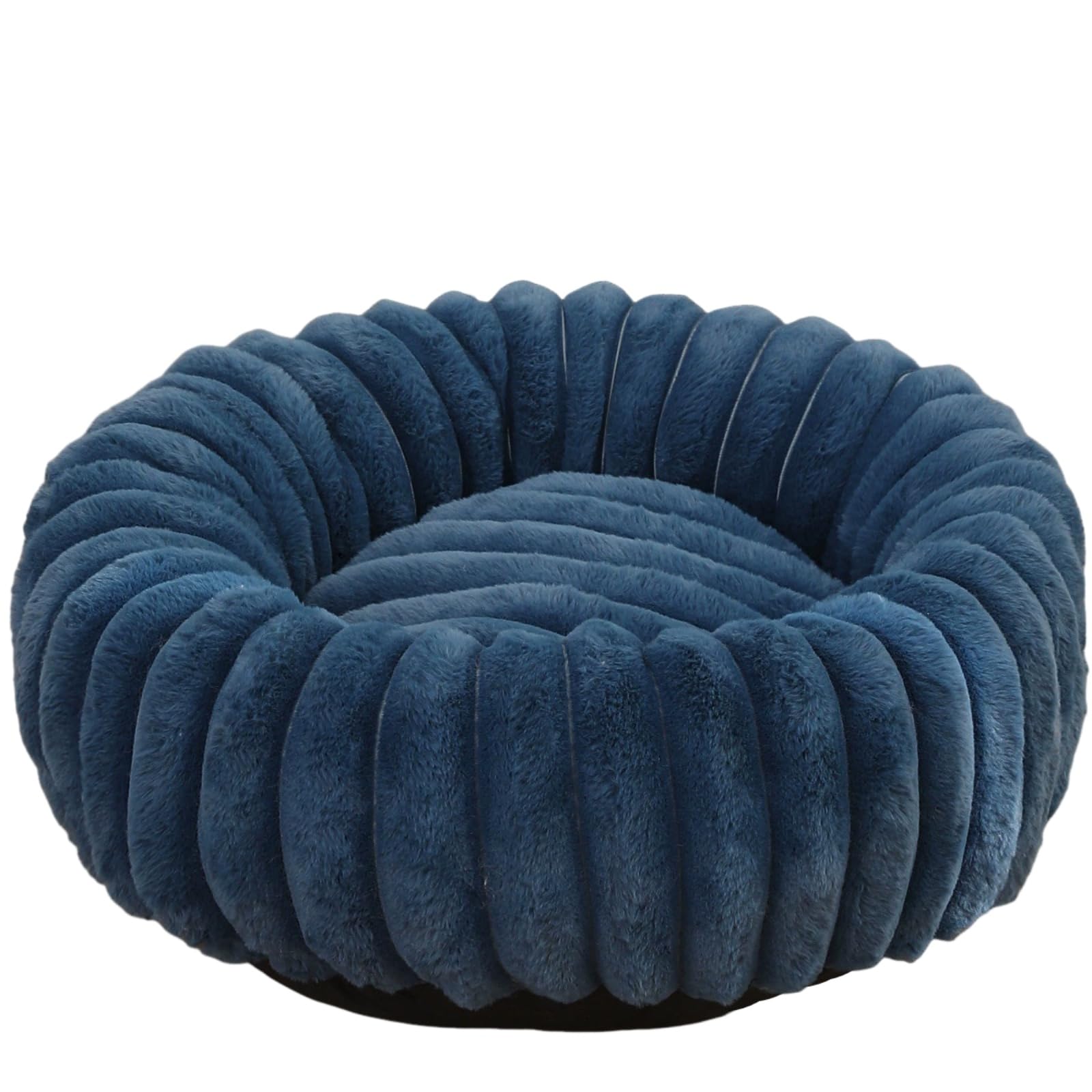 Mateju Plush Donut Pet Bed, Fluffy Pet Cushion Thick Warm Soft Plush Dog Cat Bed for Indoor Stripe Style Calming Puppy Kitten Petbed with Non Slip Bottom, for Small Medium (Dark Blue,60cm)