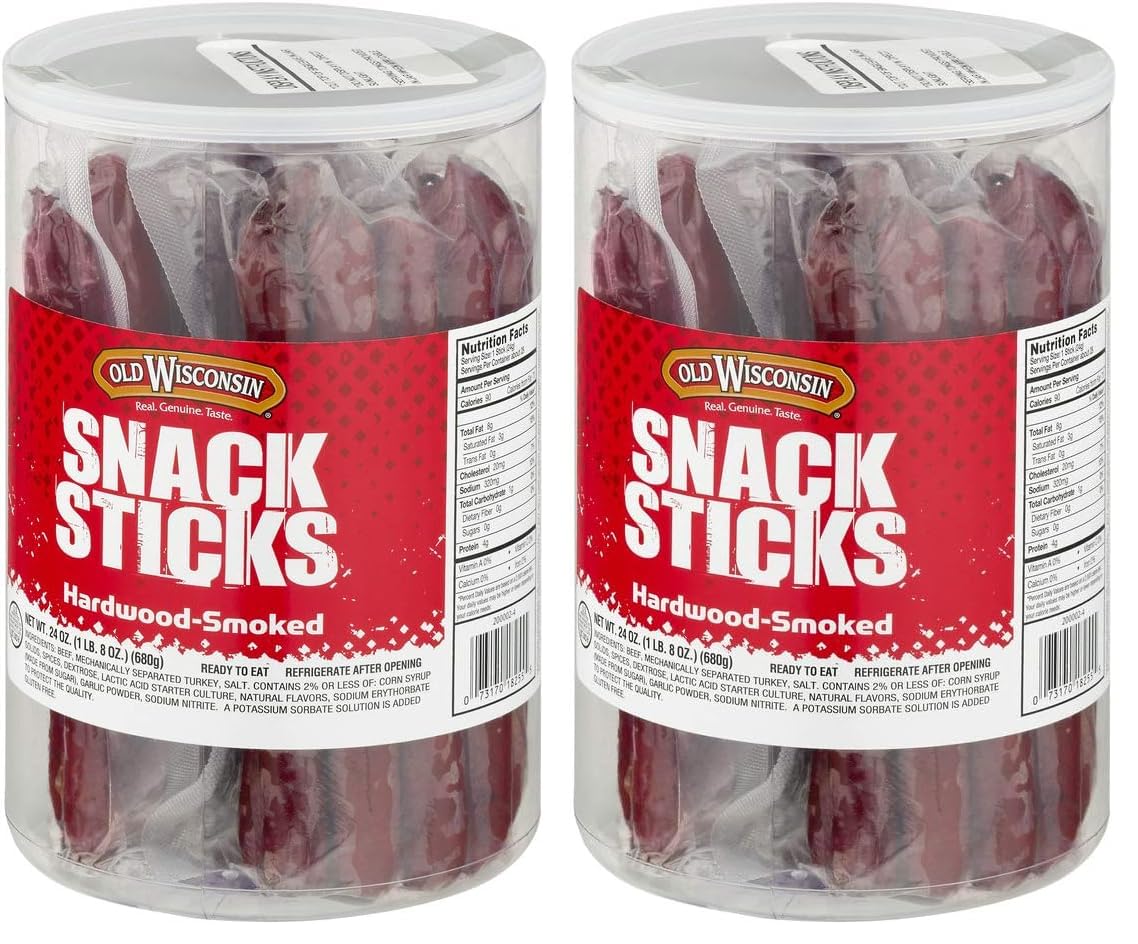 OLD WISCONSIN Beef Snack Sticks, High Protein, Gluten Free, 24 Ounce Resealable Jar (Pack of 2)