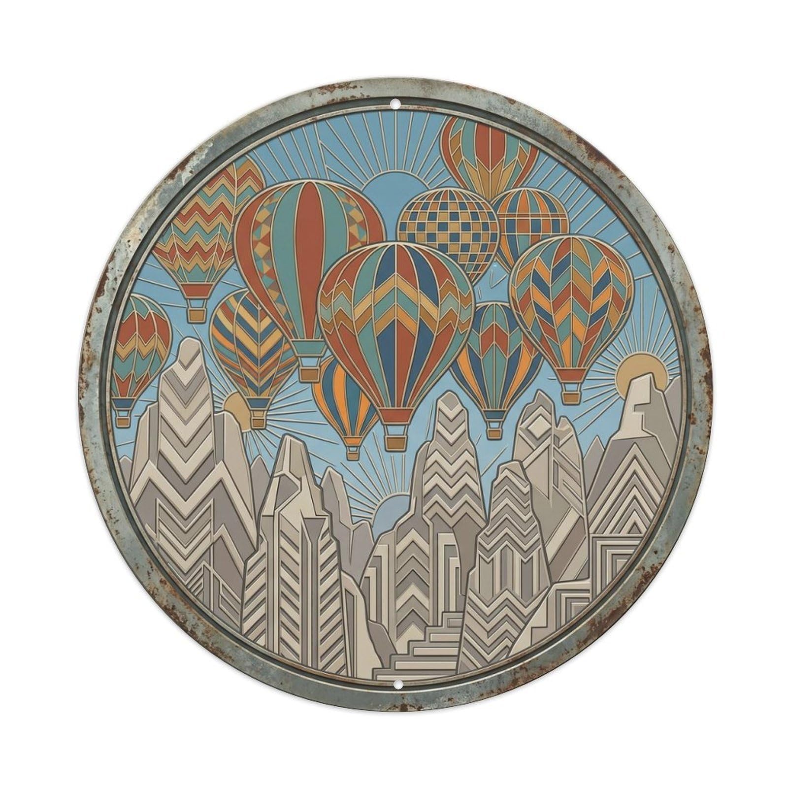 Cappadocia Macro Balloon Travel Metal Tin Sign Plaque Wall Decor for Cafe, Club, Garden Round Metal Poster 8x8Inch