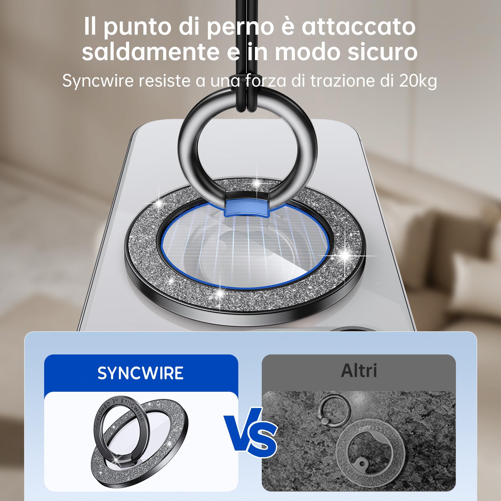 Syncwire magnetico supporto per anello del 360 ° Rotazione telefono anello magsafe compatibile con iPhone16/15/14/13 Altri Smartphone, luccichio supporto regolabile, presa confortevole- Diamante nero