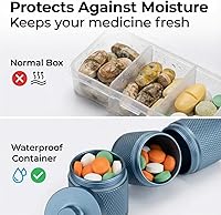 Vista 6 de Pastillero impermeable para llavero – Pastillero compacto, portátil y seguro con 3 compartimentos – Pastillero de bolsillo y contenedor para Azul