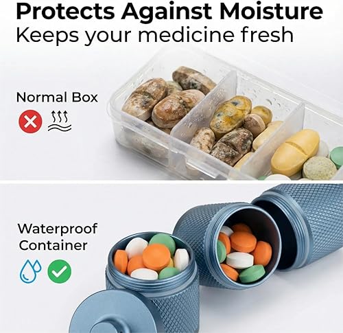 Miniatura 6 de Pastillero impermeable para llavero Pastillero compacto, portátil y seguro con 3 compartimentos Pastillero de bolsillo y contenedor para