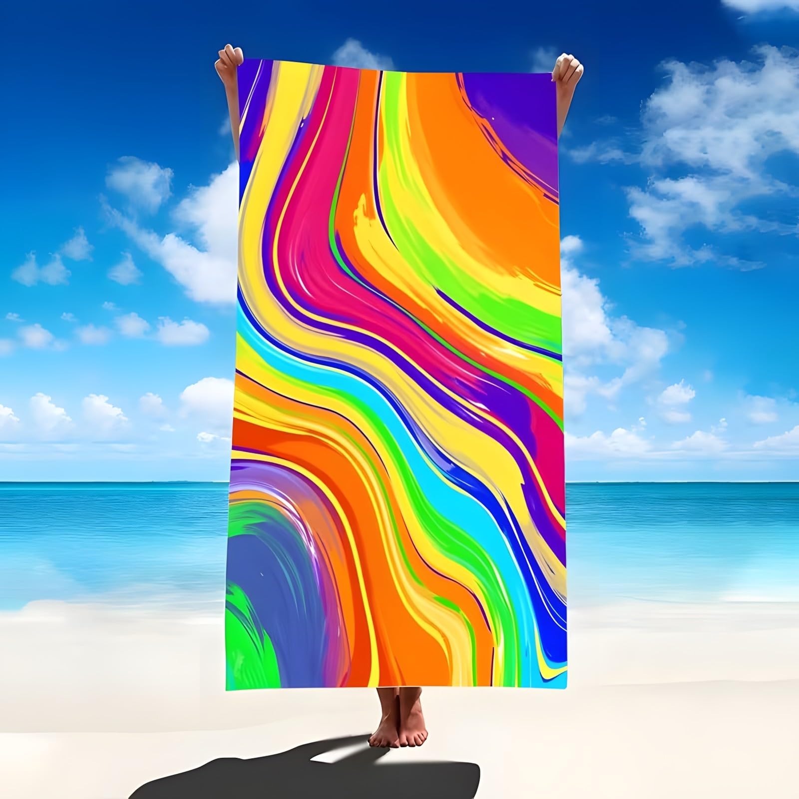 YZQGLHP Lines Microfibre Beach Towel Wavy Lines Beach Bath Towel Quick Drying, Lightweight, Sand-Free, Durable, for Pool, Gym, Camping, Travel Towel 80x180cm