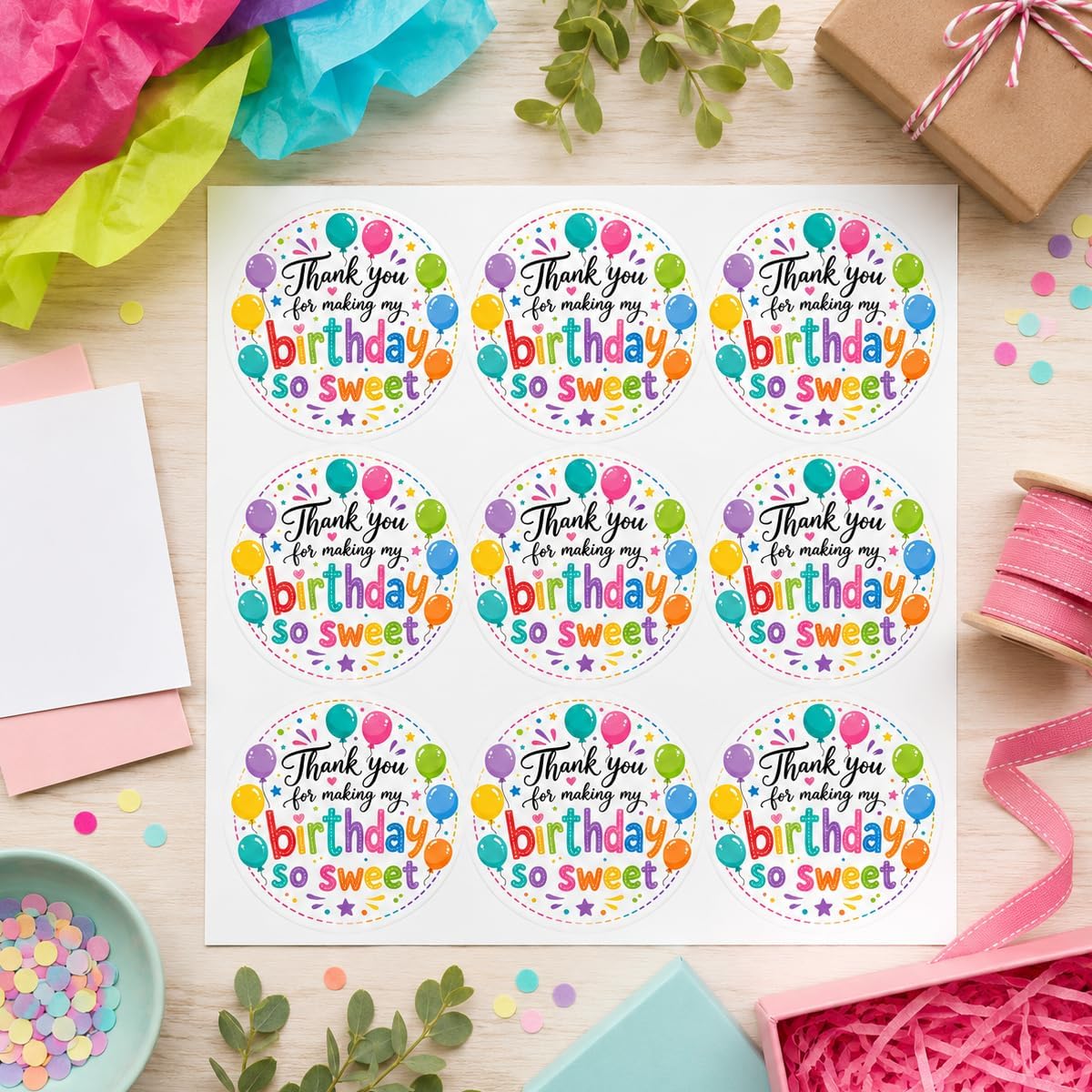 120 PCS Thank You for Making My Birthday So Sweet Stickers, Birthday Favor Labels, Self Adhesive Gift Seals for Treat Bags, Envelopes, Cards, Candy Bags, Party Supplies image 5