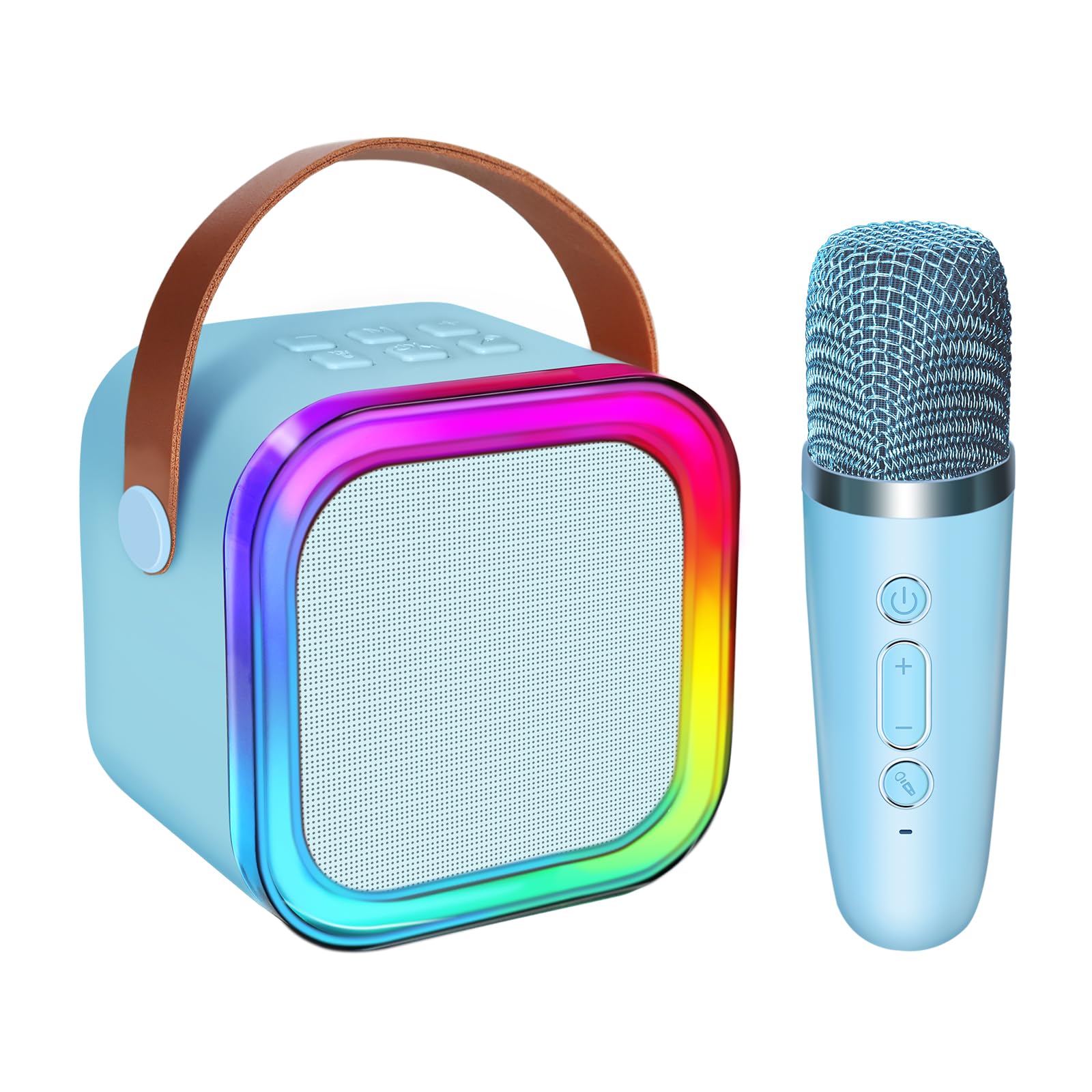 Mini Karaoke Machine for Kids Adults, UZSOMX Portable Bluetooth Speakers and 2 Wireless Microphones Song Toys with LED Light, Chritmas Birthday Toys Gifts for Girls Boys Toddler Teens (Blue 1 Mic)