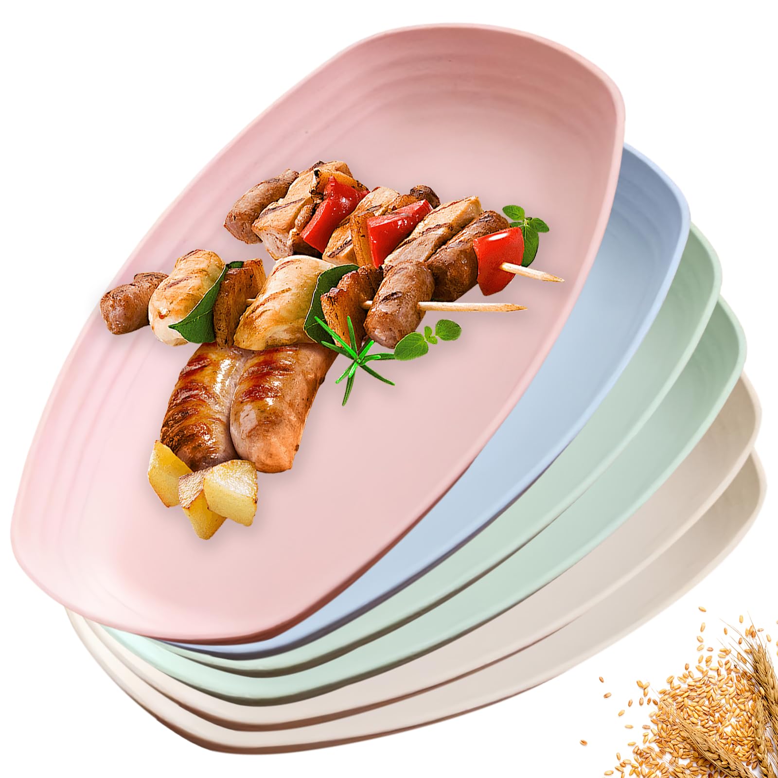 Velicber 6er Set Ovale Picknickteller - 29,7cm Plastikteller Spülmaschinenfest & Mikrowellengeeignet