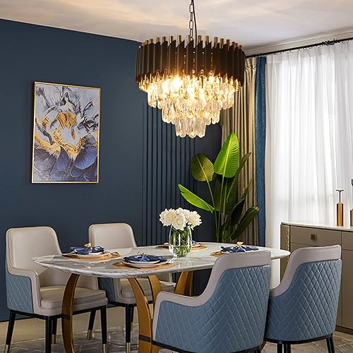 Miniatura 3 de Candelabros modernos de cristal de 15.7 pulgadas, lámparas de techo de cristal contemporáneas doradas de 3 niveles, 5 luces, lámpara colgante