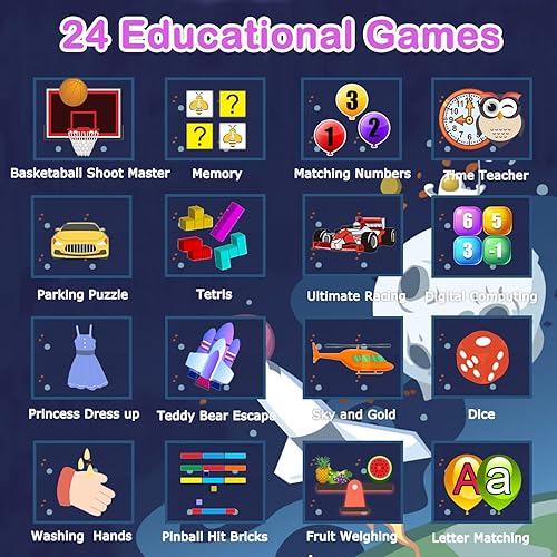 Miniatura 10 de Relojes inteligentes para niños con pantalla táctil HD para niños con 24 juegos de rompecabezas, cámara, reproductor de música, linterna, tarjetas