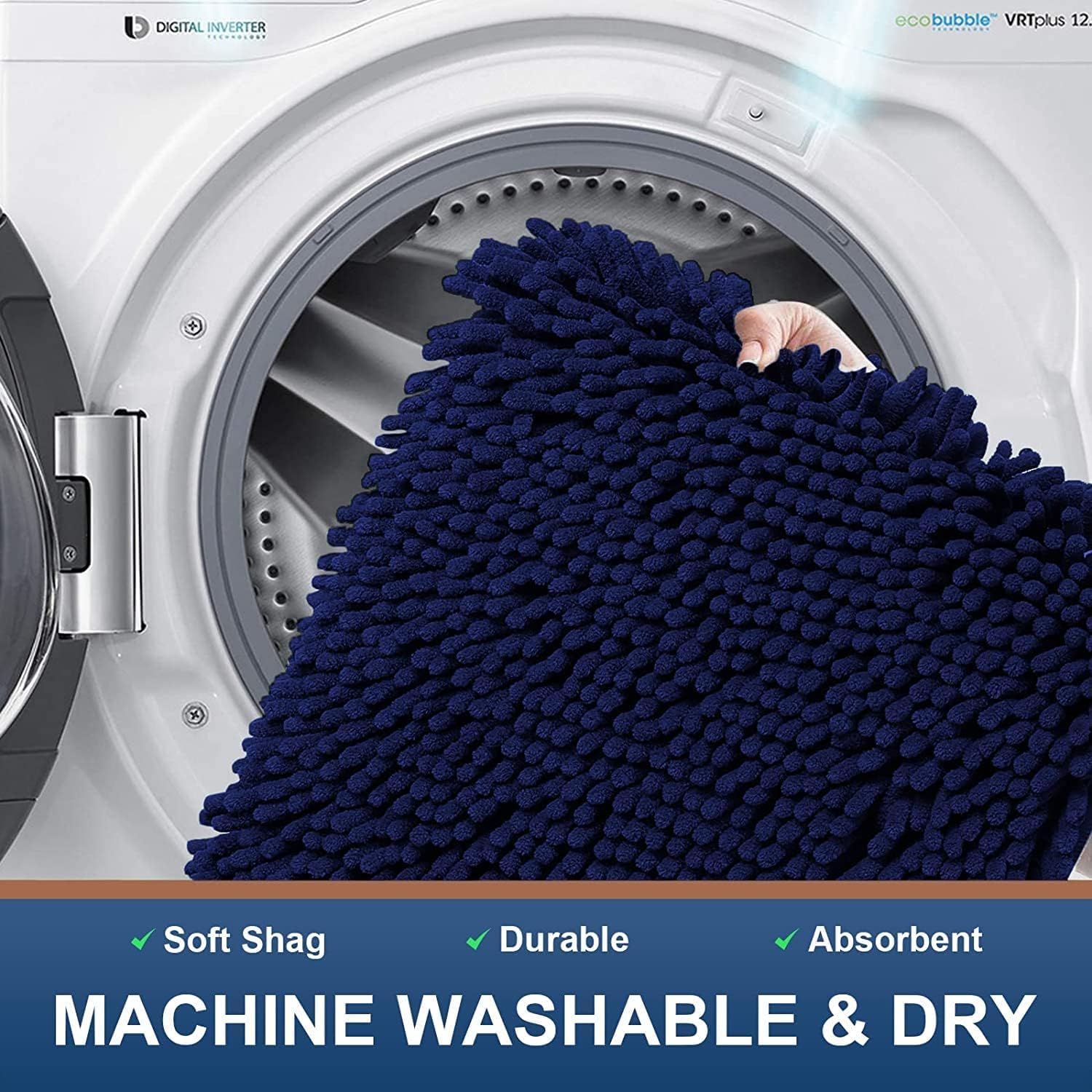 Homaxy Tapis de Bain Antiderapant Microfibre Chenille Douce Absorbant Lavable en Machine 40 x 60 cm Bleu Marine