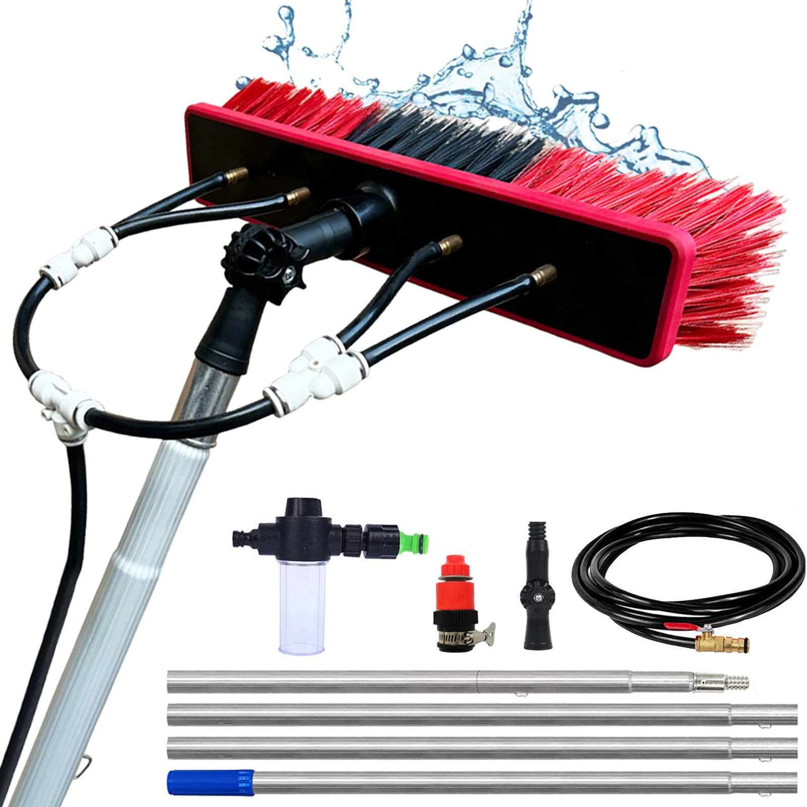 GYEQXKT Telescopic Water-Fed Window Cleaning Pole with 35cm Brush & Soap Dispenser - Perfect for Solar Panel Roof Cleaning and Outdoor Surfaces