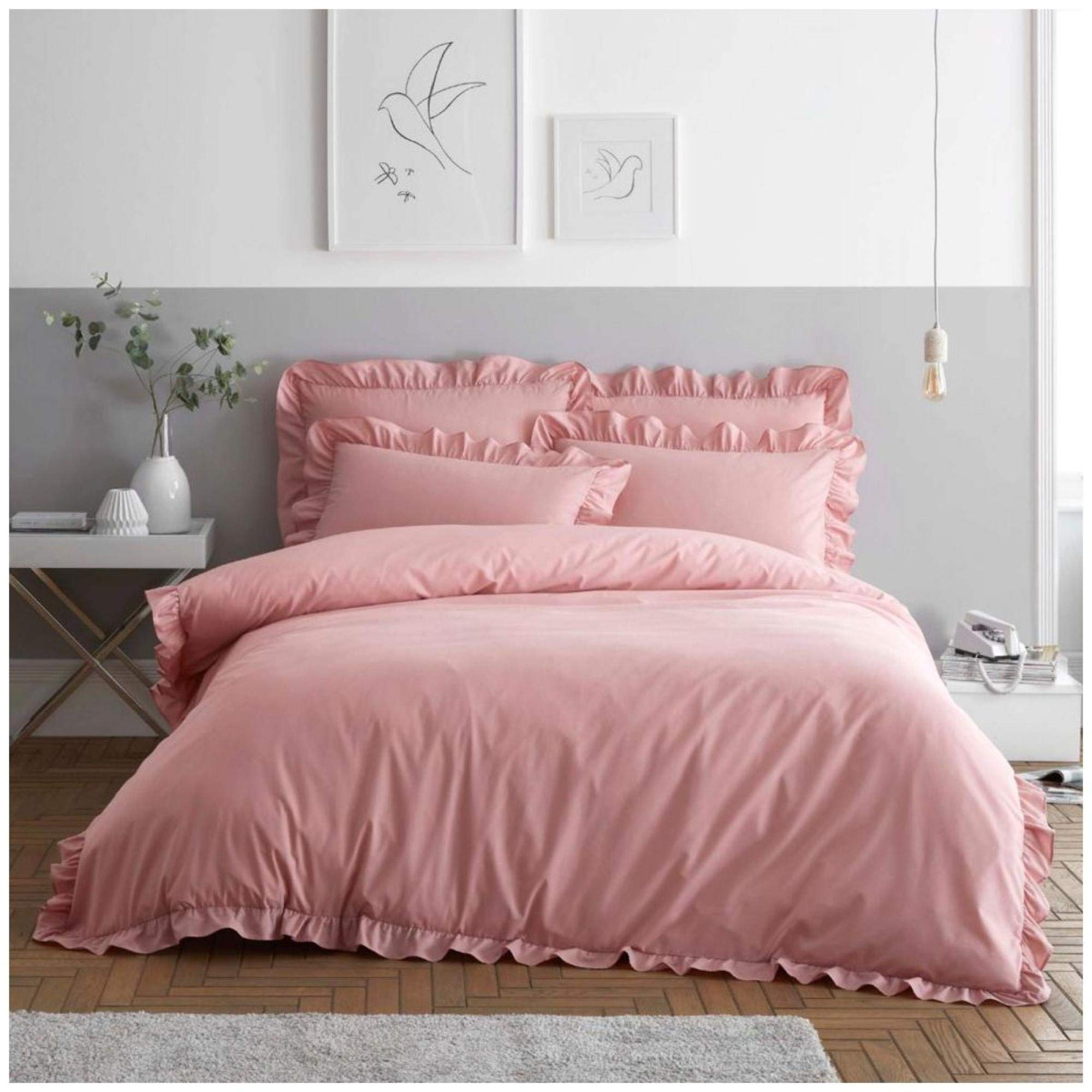 GC GAVENO CAVAILIAEasy Care Ruffle Pleat Frilly King Size Bedding Sets, Luxury Super Soft Polycotton Comfy Frill Bed Set, Blush Pink