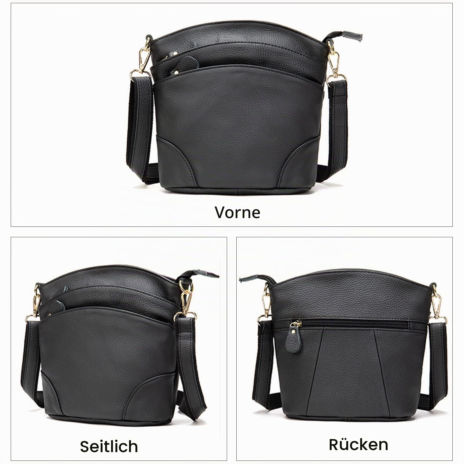 FANDARE Damen Handy Umhängetasche Crossbody Tasche Handtaschen Leder Schultertasche Frauen Handytasche zum Umhängen Schultertasche Portemonnaie Geldbörse Damentasche Schwarz