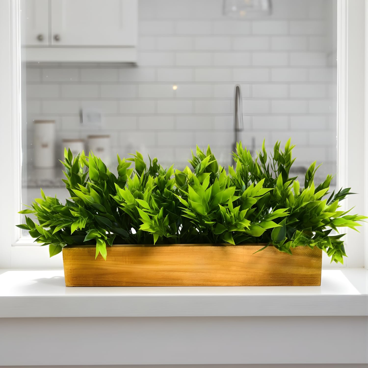 Artificial Plant Leaves - Wooden Tray Decor -11