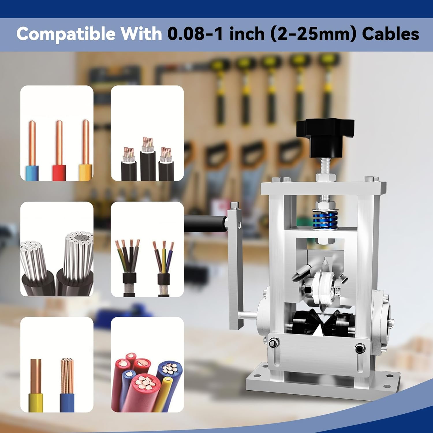 Manual Wire Stripper Machine, 0.08"-1" Hand Crank or Drill Powered Quick Cable Wire Stripper Tool, 2-in-1 Handheld Small Wire Peeler