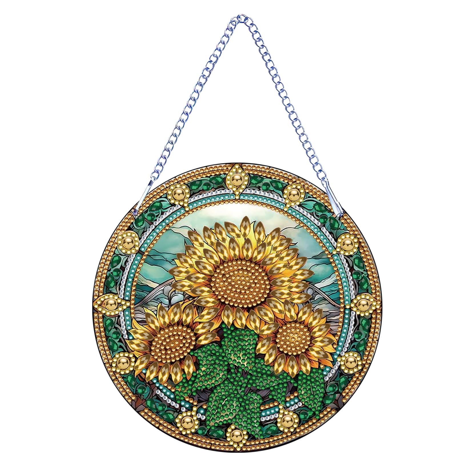 LYENYI5D Sunflower Diamond Painting Kits Hanging Pendants Wall Art Colored Imitation Glass Art Point Drill Crystal Diamond Art Window Pendants Home Garden Wall Door Birthday Festival Gifts