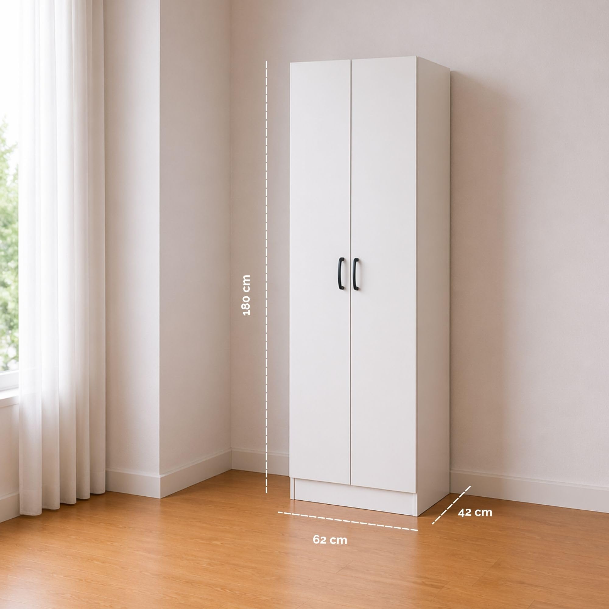 Armadio da Arredo in Legno MDF 60X42X180h CM - 2 Ante, 1 Ripiano, Asta Appendiabiti, per Camera da Letto, Mobile Versatile, Guardaroba, Salvaspazio, Maniglie - Texture Venata (Bianco)