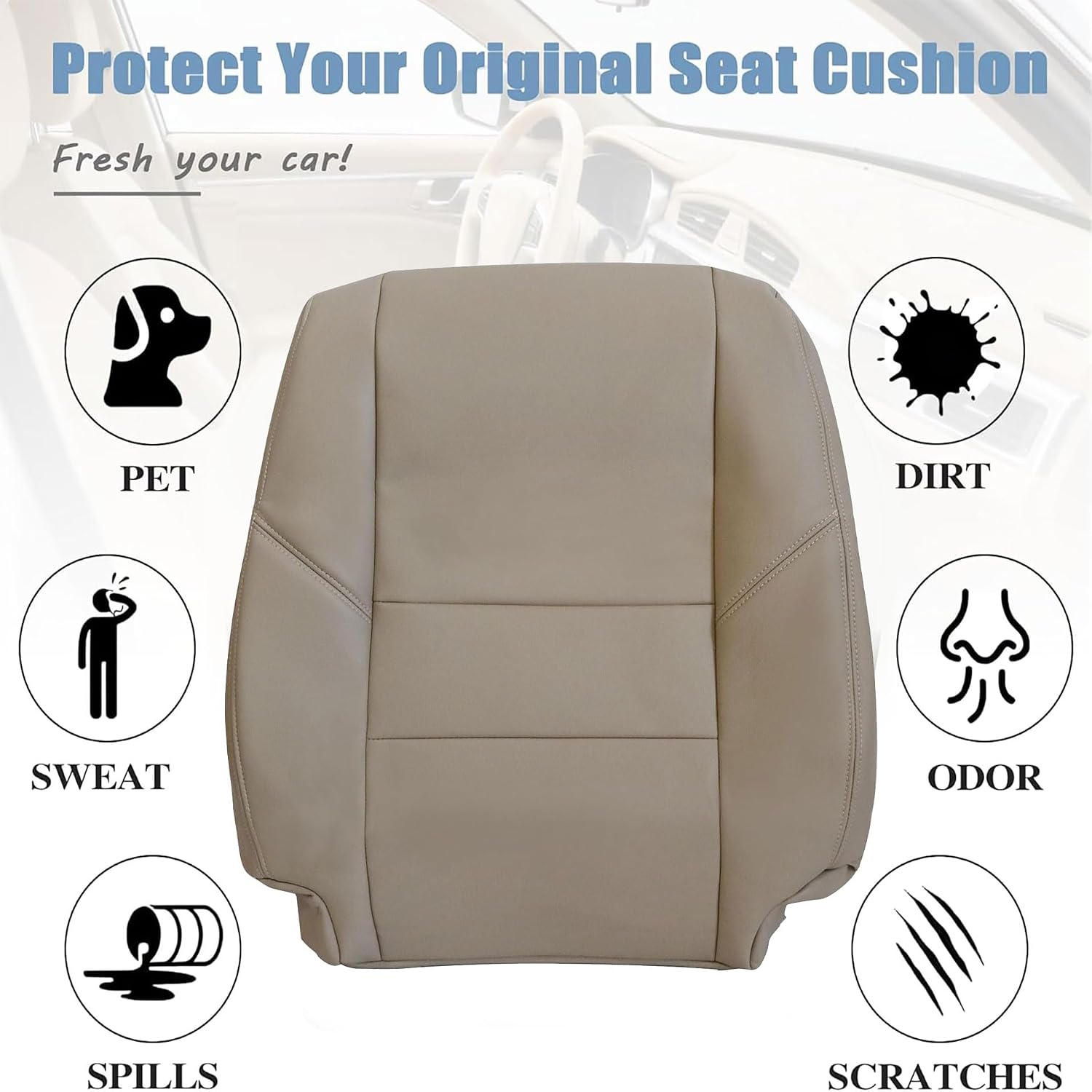 GXARTS Driver and Passenger Side Bottom & Top Lean Back & Armrest Replacement Leather Seat Cover Tan Compatible with Toyota Tundra Sequoia 2000 2001 2002 2003 2004 2005 2006 2007
