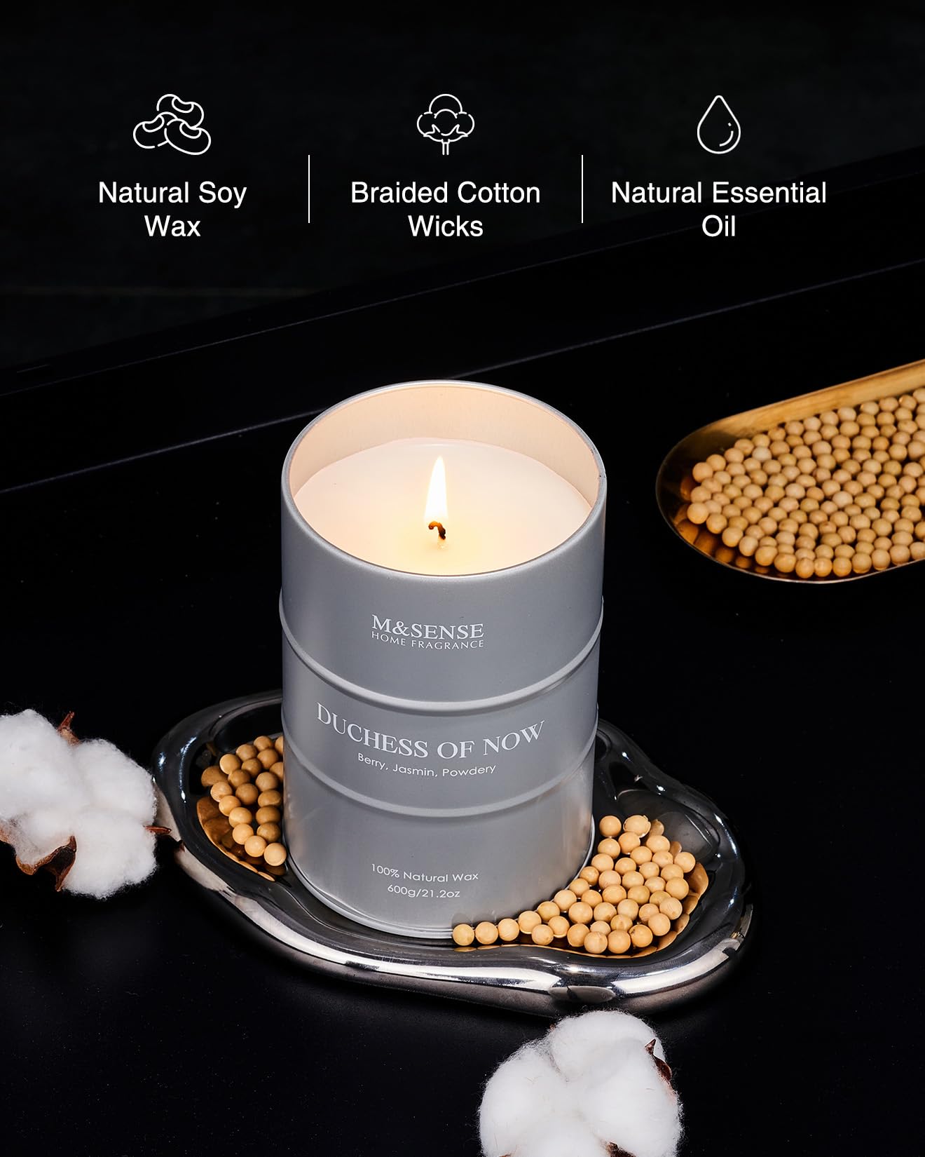 M&SENSE Grandi candele profumate di soia per la casa, candele profumate al bergamotto e gelsomino per le donne, regali unici di candele, decorazione accogliente per la camera da letto