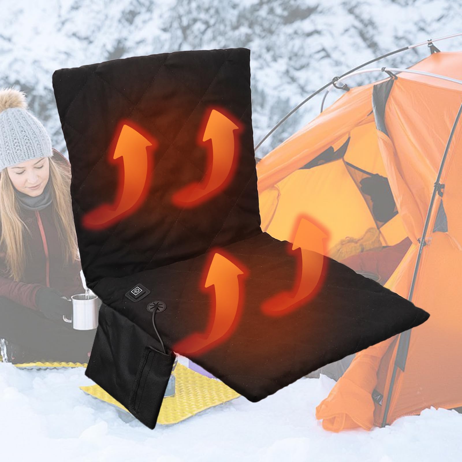 Almohadilla térmica eléctrica plegable, almohadilla térmica portátil para silla con 3 niveles de temperatura, calentamiento rápido, funda de cojín de asiento con calefacción USB, almohadilla térmica