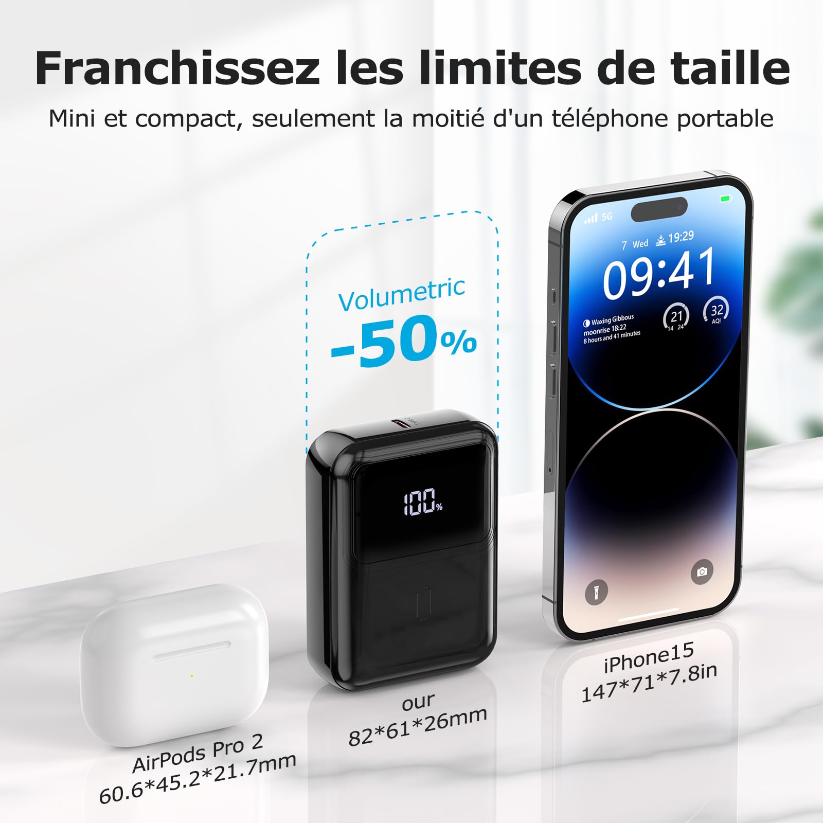 Hganus Power Bank 10000mAh 22.5W Ultra Sottile & Leggero Ricarica Rapida Powerbank PD3.0 QC4.0 Ricarica Rapida Batteria per iPhone 15 14 13 12 Pro Max Mini Plus Samsung S23 S22 iPad etc(nero)
